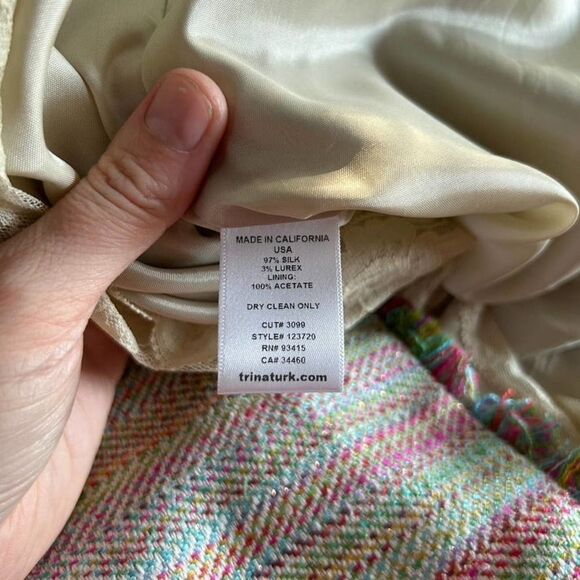 Trina Turk Tweed Pencil Skirt Rainbow Colorful Fringe Office Womens Size 2 - Picture 10 of 11